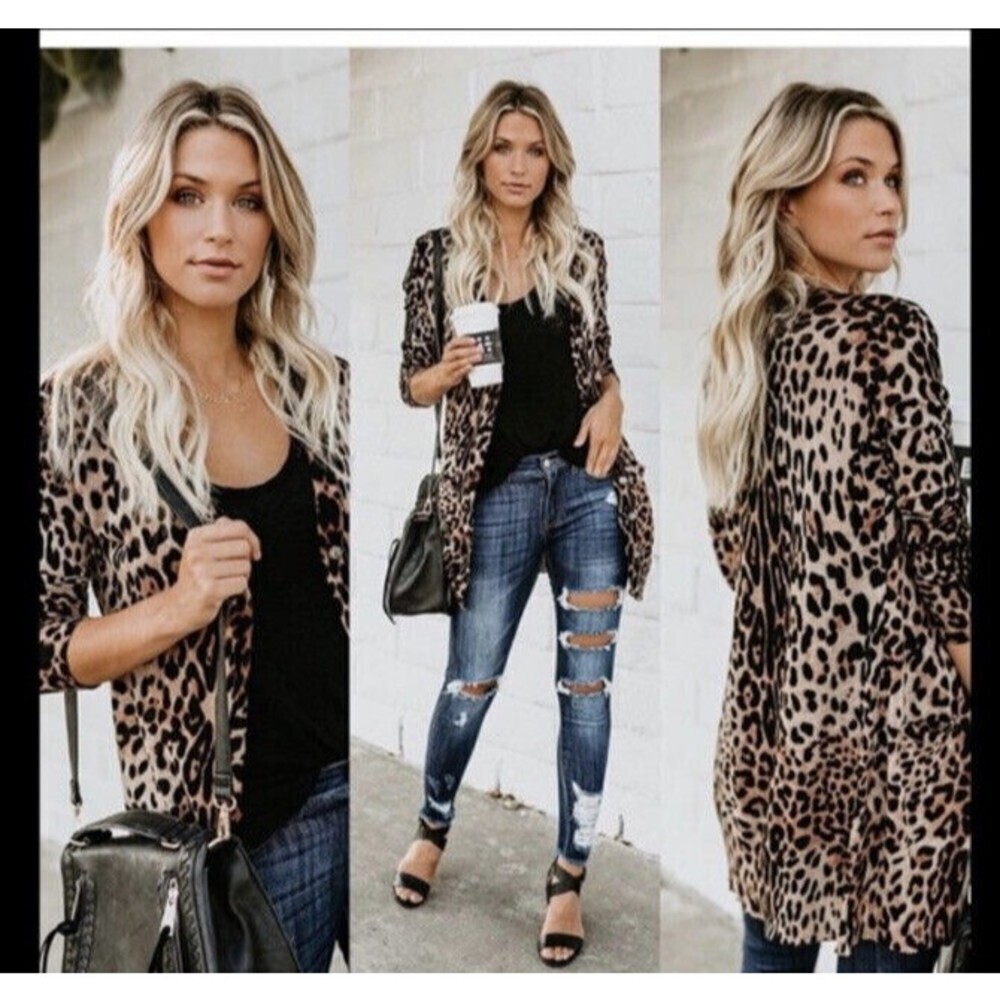 Ellison lightweight leopard‎ print cardigan sweater linen brand long line…​​